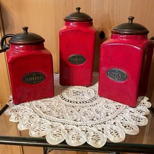 Red Coffee/Tea/Sugar Canister Set